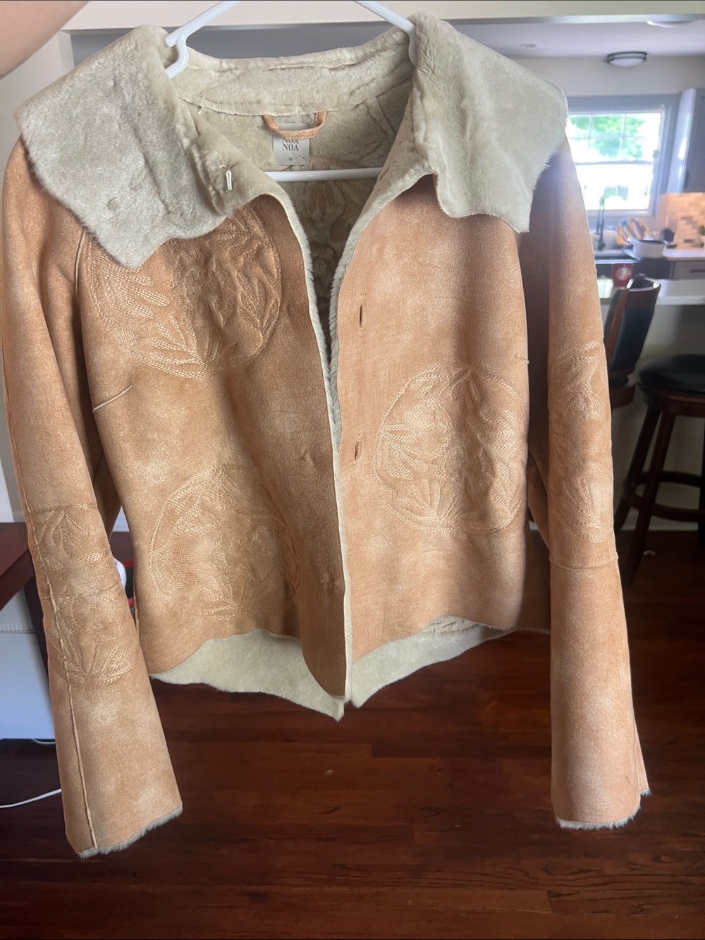 Noa Noa Boho Embroidered Faux Suede Shearling Jacket